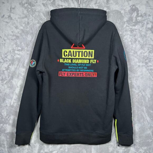 Born Fly Black Diamond Fly Hoodie Mens Large Neon Graphic Ski Theme - Picture 7 of 9